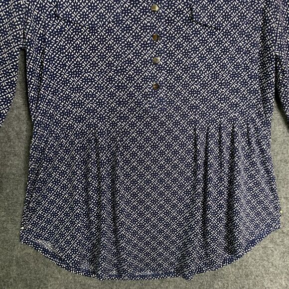 db established 1962 Women M 1/2 Button Blouse Pullover Tab Roll Sleeve Peplum - Picture 3 of 13